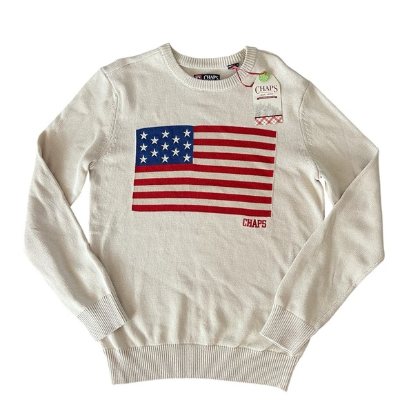 Chaps American Flag USA Sweater Men Size Small Oatmeal Heather
Crewneck NEW - Picture 2 of 4